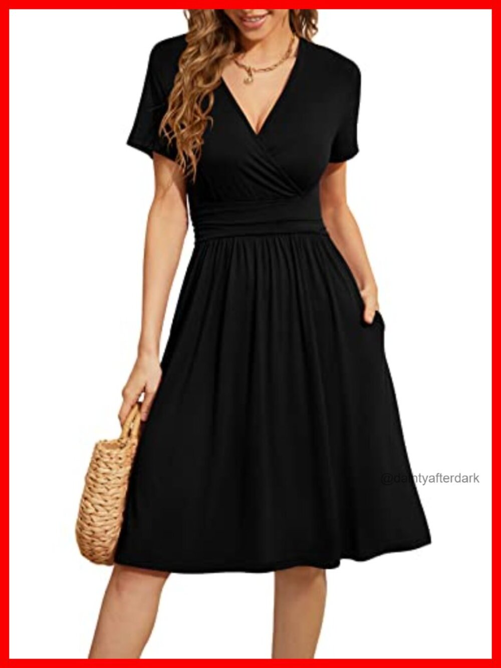 Women's Floral Print Short Sleeve V-Neck A-Line Casual Dress with Pockets Knee
